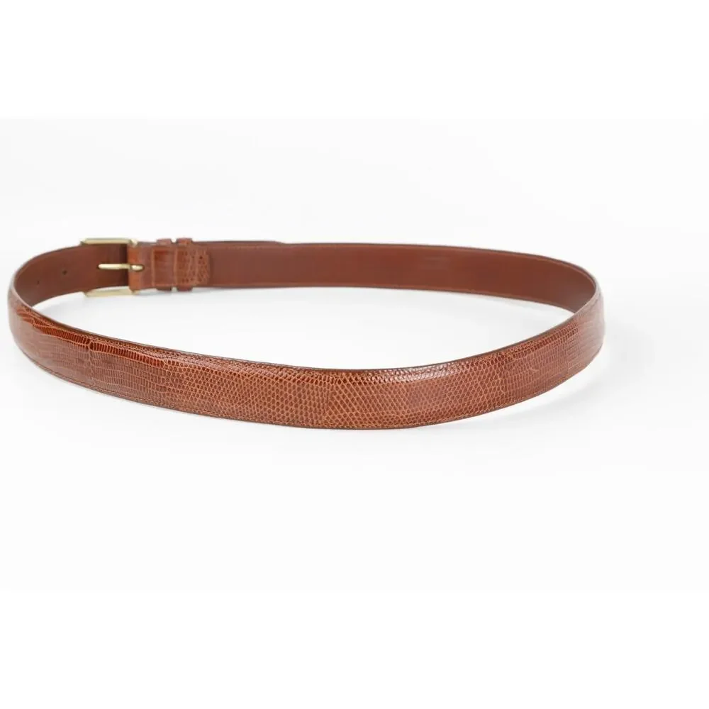 Coach Vintage Cognac Brown Lizard Embossed Leather Belt Brass Buckle Size 36 90